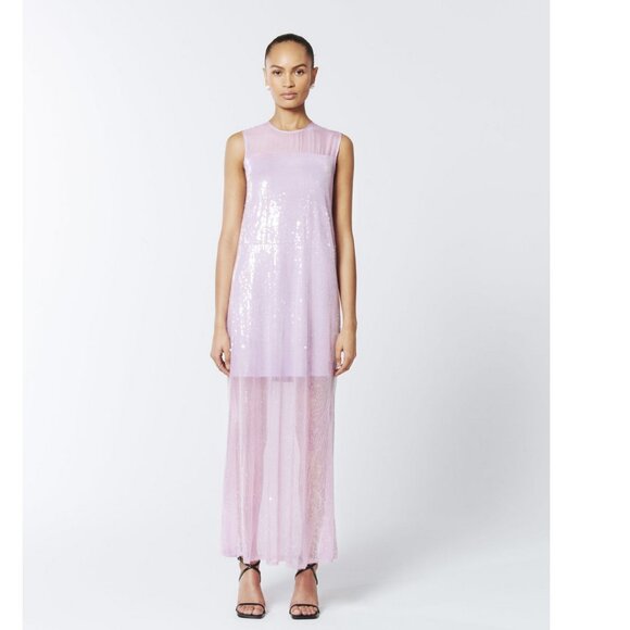 Sequined Sheer Gown In Wisteria Purple - Picture 1 of 6